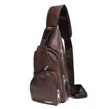 Load image into Gallery viewer, New Men's Chest Bag USB Charging Crossbody Bags PU Leather Shoulder Bag Diagonal Package Back Pack Travel Outdoors Messenger Bag