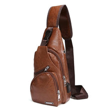 Load image into Gallery viewer, New Men's Chest Bag USB Charging Crossbody Bags PU Leather Shoulder Bag Diagonal Package Back Pack Travel Outdoors Messenger Bag
