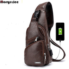 Load image into Gallery viewer, Men's Crossbody Bags Men's USB Chest Bag Designer Messenger bag Leather Shoulder Bags Diagonal Package 2018 new Back Pack Travel