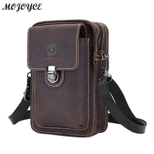 Load image into Gallery viewer, BULLCAPTAIN Crazy Horse Leather Male Waist Back Pack Phone Pouch Bags High Quality Men's Small Chest Shoulder Belt Bag Mochila