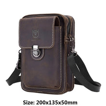 Load image into Gallery viewer, BULLCAPTAIN Crazy Horse Leather Male Waist Back Pack Phone Pouch Bags High Quality Men&#39;s Small Chest Shoulder Belt Bag Mochila