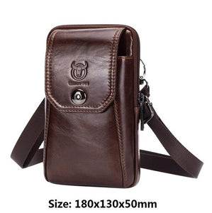 BULLCAPTAIN Crazy Horse Leather Male Waist Back Pack Phone Pouch Bags High Quality Men's Small Chest Shoulder Belt Bag Mochila