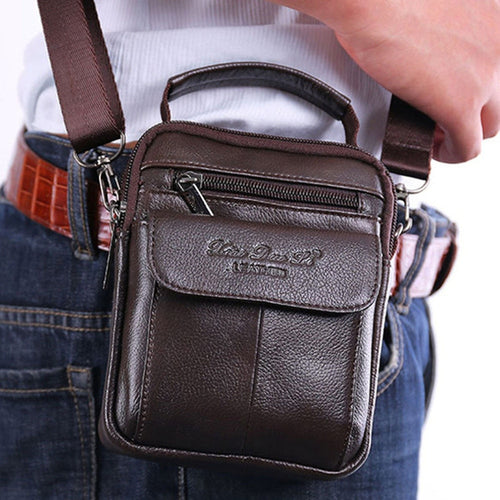 Men's Cowhide Leather Messenger Shoulder Cross Body Bag Pouch Waist Fanny Belt Hip Bum Male Tote HandBag Purse Handbags