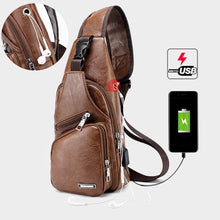 Load image into Gallery viewer, New Men&#39;s Chest Bag USB Charging Crossbody Bags PU Leather Shoulder Bag Diagonal Package Back Pack Travel Outdoors Messenger Bag