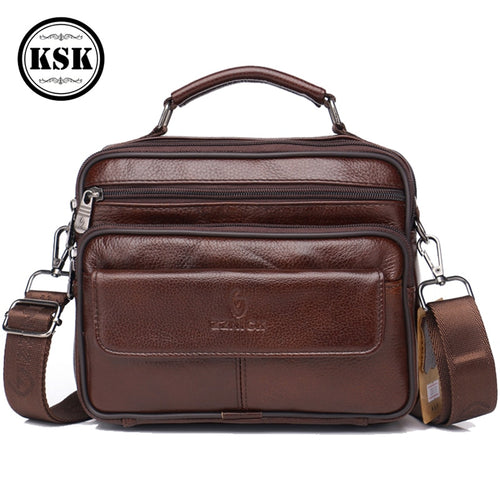 Men's Genuine Leather Bag Messenger Bag CrossBody Bags Shoulder Handbag Male Luxury Handbags 2019 Fashion Flap Pocket KSK