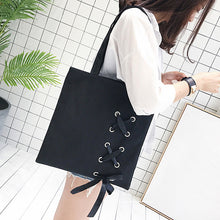 Load image into Gallery viewer, New Women&#39;s Casual Lace-up Canvas Tote Bag Female Canvas Shoulder Bags crossbody bags for women Beach bag bolso mujer(Black)