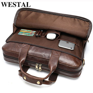 WESTAL men's leather bag men's briefcase office bags for men bag man's genuine leather laptop bags male tote briefcase handbag