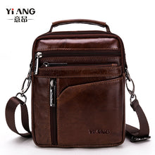 Load image into Gallery viewer, YI&#39;ANG Brand Genuine Leather Men&#39;s Crossbody Shoulder Bag Men Cowhide Messenger Bags Casual Top-handle Cell Phone Zipper Handbag