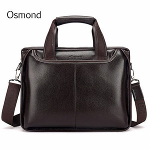 Osmond Men Genuine Leather Handbags Casual Leather Laptop Bags Male Business Travel Messenger Bags Men's Crossbody Shoulder Bag