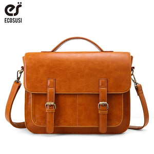 ECOSUSI 14.5 Inch Men Laptop Bags Brand Messenger Bags Men's Briefcases Office Crossbody Bags  Men PU Leather Bags Shoulder Bags