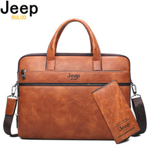 Load image into Gallery viewer, JEEP BULUO Men&#39;s Briefcase Bags For 14&quot; Laptop Man Business Bag 2Pcs Set Handbags High Quality Leather Office Shoulder Bags Tote