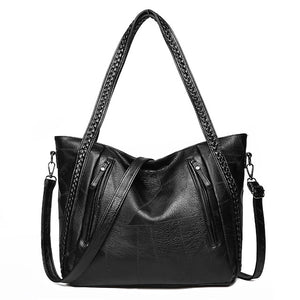 New brand high quality soft leather large pocket casual handbag women's handbag shoulder bag large capacity handbag Black Brown