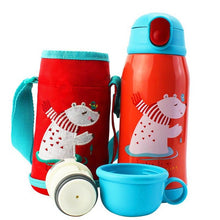 Load image into Gallery viewer, 600ml New Cute Baby's Stuff vacuum Flasks Water Bottle Children's Double Cover Stainless steel Straw Thermos Cup With Rope Bag