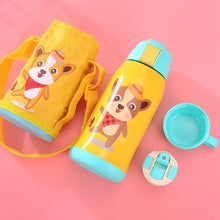 Load image into Gallery viewer, 600ml New Cute Baby's Stuff vacuum Flasks Water Bottle Children's Double Cover Stainless steel Straw Thermos Cup With Rope Bag