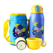 Load image into Gallery viewer, 600ml New Cute Baby's Stuff vacuum Flasks Water Bottle Children's Double Cover Stainless steel Straw Thermos Cup With Rope Bag