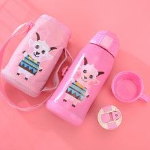 Load image into Gallery viewer, 600ml New Cute Baby's Stuff vacuum Flasks Water Bottle Children's Double Cover Stainless steel Straw Thermos Cup With Rope Bag