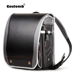 Coulomb Children School Bags For Boys And Girls PU Randoseru Japanese Orthopedic Backpack Mochila Infantil Boy Baby's Bags