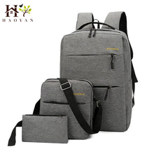 Load image into Gallery viewer, HAOYAN Fashion Men's 15.6 Inch USB Rechargeable Laptop Backpack 3Pcs/Set Large Capacity Multi-Function Travel Backpack Bag