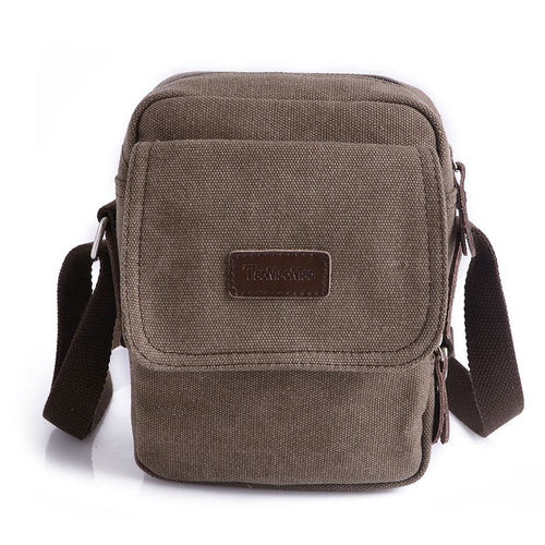 Vintage Coffee Color Men's Canvas Bags Zipper Small Messenger Shoulder Bag