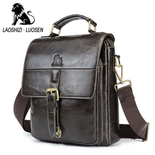 LAOSHIZI Soft Genuine Leather Men's Brand Design Crossbody & Shoulder Bags Business Bags Male Casual Top Handle Messenger Bags