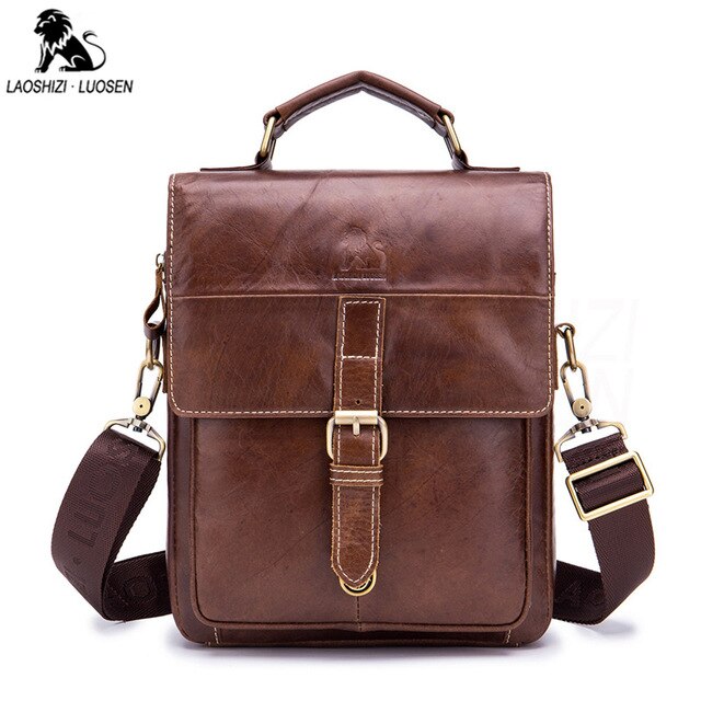 LAOSHIZI Soft Genuine Leather Men's Brand Design Crossbody & Shoulder Bags Business Bags Male Casual Top Handle Messenger Bags