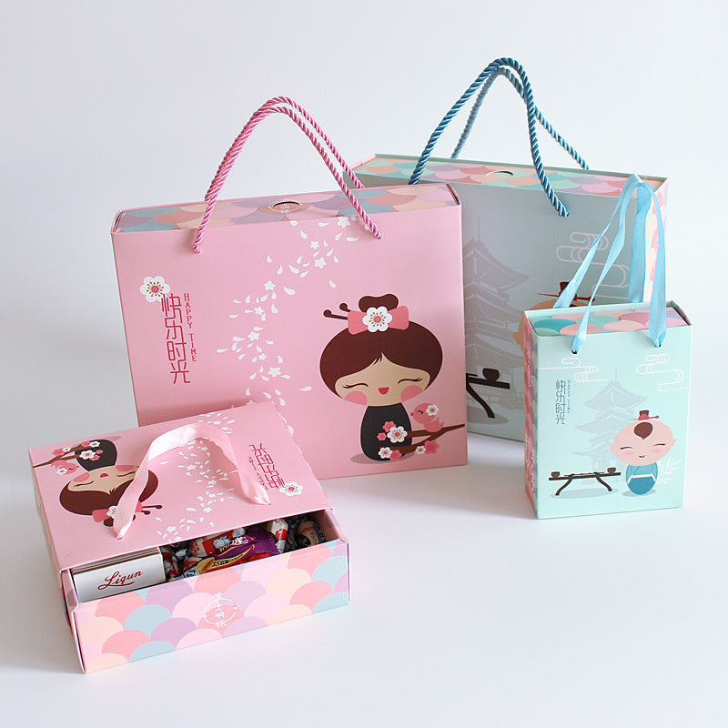 Cartoon Hand Gift Bag Creative BABY'S FIRST Month a Year of Age Banquet Candy Box Children Birthday Gift Drawer Box