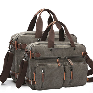 Laptop Men's Briefcase Casual Business Canvas Leather Men Travel Computer Messenger Shoulder Bag