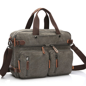 Laptop Men's Briefcase Casual Business Canvas Leather Men Travel Computer Messenger Shoulder Bag