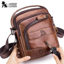 Load image into Gallery viewer, LAOSHIZI Brand Genuine Leather Men Crossbody Shoulder Bags Men&#39;s Cowhide Messenger Bag Top-handle Zipper Casual Travel Handbag