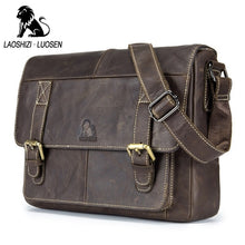 Load image into Gallery viewer, LAOSHIZI LUOSEN Genuine Leather Men Shoulder Bags Vintage Casual Men&#39;s Travel Crossbody bags Business ipad Messenger Bags