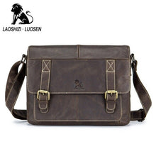 Load image into Gallery viewer, LAOSHIZI LUOSEN Genuine Leather Men Shoulder Bags Vintage Casual Men&#39;s Travel Crossbody bags Business ipad Messenger Bags