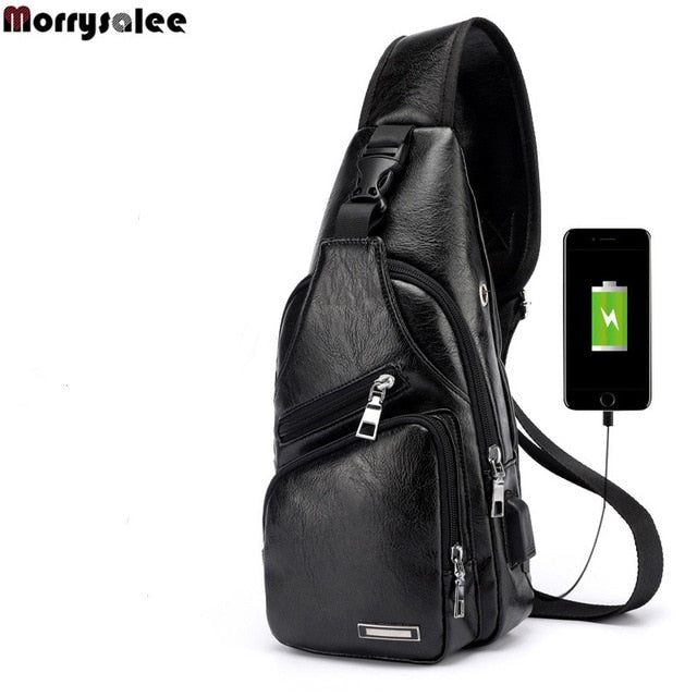 Men's Crossbody Bags Men's USB Chest Bag Designer Messenger bag Leather Shoulder Bags Diagonal Package 2018 new Back Pack Travel