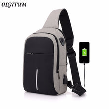 Load image into Gallery viewer, Men's Canvas Chest Bag External USB Interface Charging Smart Small Backpack Wide Shoulder Strap Zipper Design Men Shoulder Bag