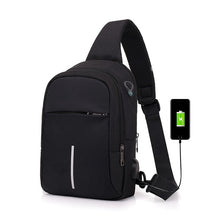 Load image into Gallery viewer, Men's Canvas Chest Bag External USB Interface Charging Smart Small Backpack Wide Shoulder Strap Zipper Design Men Shoulder Bag
