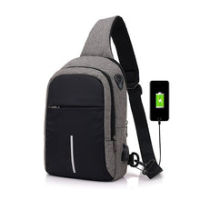 Load image into Gallery viewer, Men's Canvas Chest Bag External USB Interface Charging Smart Small Backpack Wide Shoulder Strap Zipper Design Men Shoulder Bag