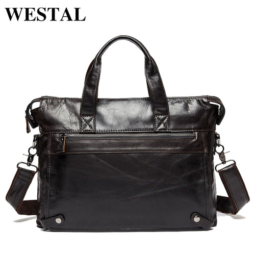 WESTAL Messenger Bag men's genuine leather men's shoulder bags made of natural Male briefcases laptop Crossbody bag for men 9103