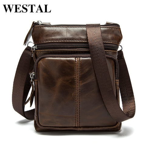 WESTAL Messenger Bag Men's Shoulder Genuine Leather bags Flap Small male man Crossbody bags for men natural Leather bag M701