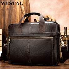 Load image into Gallery viewer, WESTAL briefcase messenger bag men's genuine leather 14'' laptop bag men's briefcases office business tote for document 8572